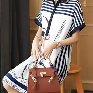 Artistic Print Dress with Embellished Collar